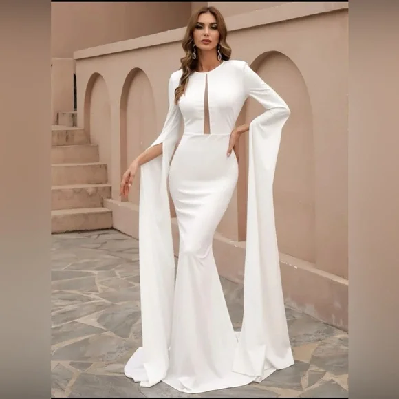 Missord | Dresses | Missord Split Sleeve Mesh Insert Maxi White Dress |  Poshmark